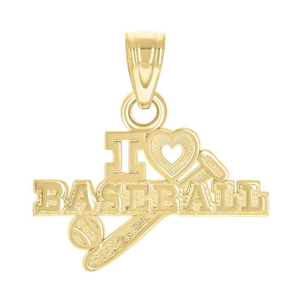 10kt 10k Yellow Gold Mens Heart I Love Baseball Sports Charm Pendant